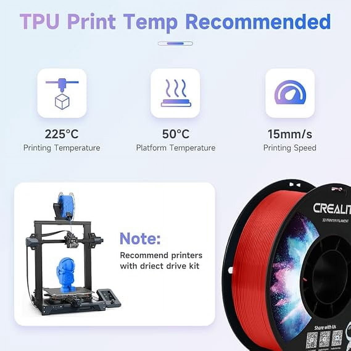 Creality 95A TPU 3D Filament 1.75mm Flexible & Durable High-Speed Printing Elastic TPU Use w FDM Printers for Soft Parts Red 1 Unit per pack