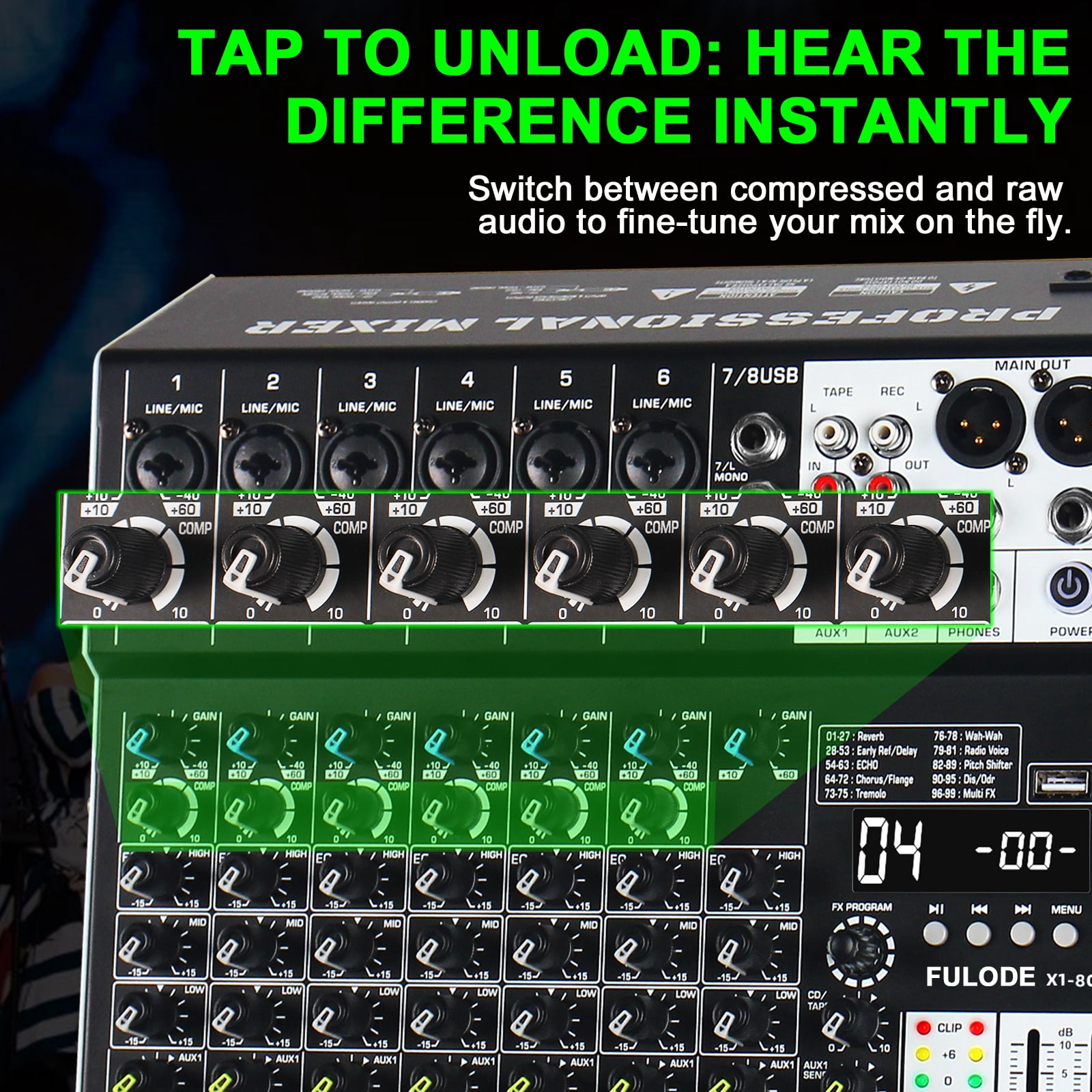 Audio Mixer 8 Channel Professional Sound Mixer Console with 99 DSP Effects, Mixing Board DJ Mixer w/USB, Bluetooth, 48V Power Supply, PAD Button for Recording Karaoke PA Drum Live Music