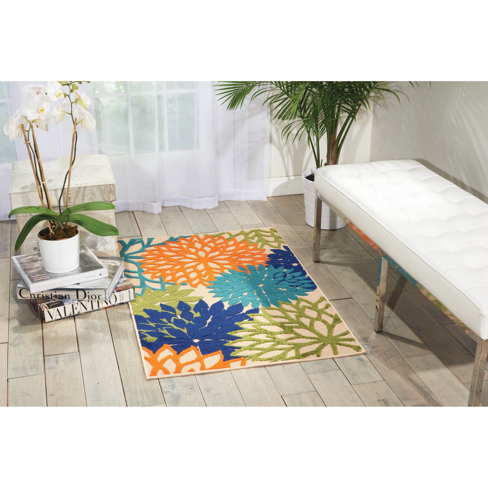Nourison Tropical Oasis Indoor/Outdoor Modern Floral Multicolor 4' x ROUND Area Rug, (4' Round)