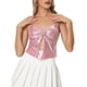 thumbnail image 1 of Camiseta metálica sin espalda para mujer Inspire Chic, con tirantes asimétricos y halter, top brillante, color rosa, 1 of 6