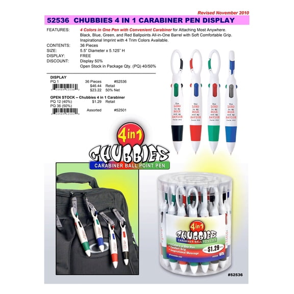 Pen Display-Chubbies-4 In 1 Carabiner (Trim Colors Vary) (Pack Of 36)