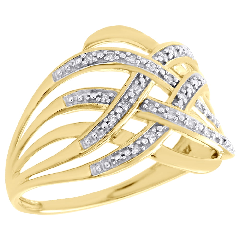 10K Yellow Gold Real Round Diamond MultiRow Crossover Fashion Pave