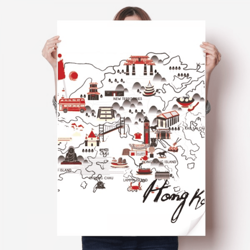 Hong Kong Local Map Sticker Decoration Poster Playbill Wallpaper Window