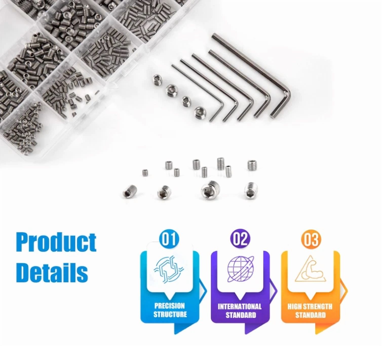CIRCLE- 595Pcs Set Screws Assortment Kit, Allen Head Grub Screws, M3 M4 M5 M6 Metric