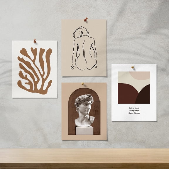 PixonSign Adhesive Wall Art Greek Statue Bust Portrait Posters, Set of 4 Variety Abstract Geometric Shape Illustrations Wall Decor, Minimal Canvas Prints for Home Decor - 8"x10"