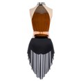 thumbnail image 4 of YiZYiF Women Glittery Rhinestone Modern Lyrical Dance Costume Flowy Tulle Skirt Ballet Leotard Dress Orange M, 4 of 6