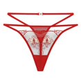 thumbnail image 1 of Aayomet Culotte pour Femmes Maille Broderie Style Mince Respirante Évidé String Taille Basse (Rouge, Taille Unique), 1 of 4