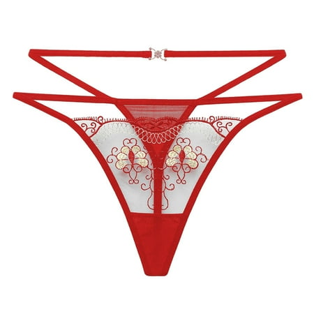 Icvfdpl Womens Underwear Briefs Mesh Embroidery Thin Style Hollowed Out Low Waisted Thong Leisure Relaxed Fit Panties For Women Red One Size