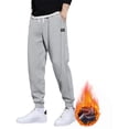 thumbnail image 2 of PiGOGI Men's Casual Joggers Pants Loose Warm Sweatpants Fleece Lined Thick Comfortable Lounge Pants for Winter Home Outdoor Gray 3XL, 2 of 8