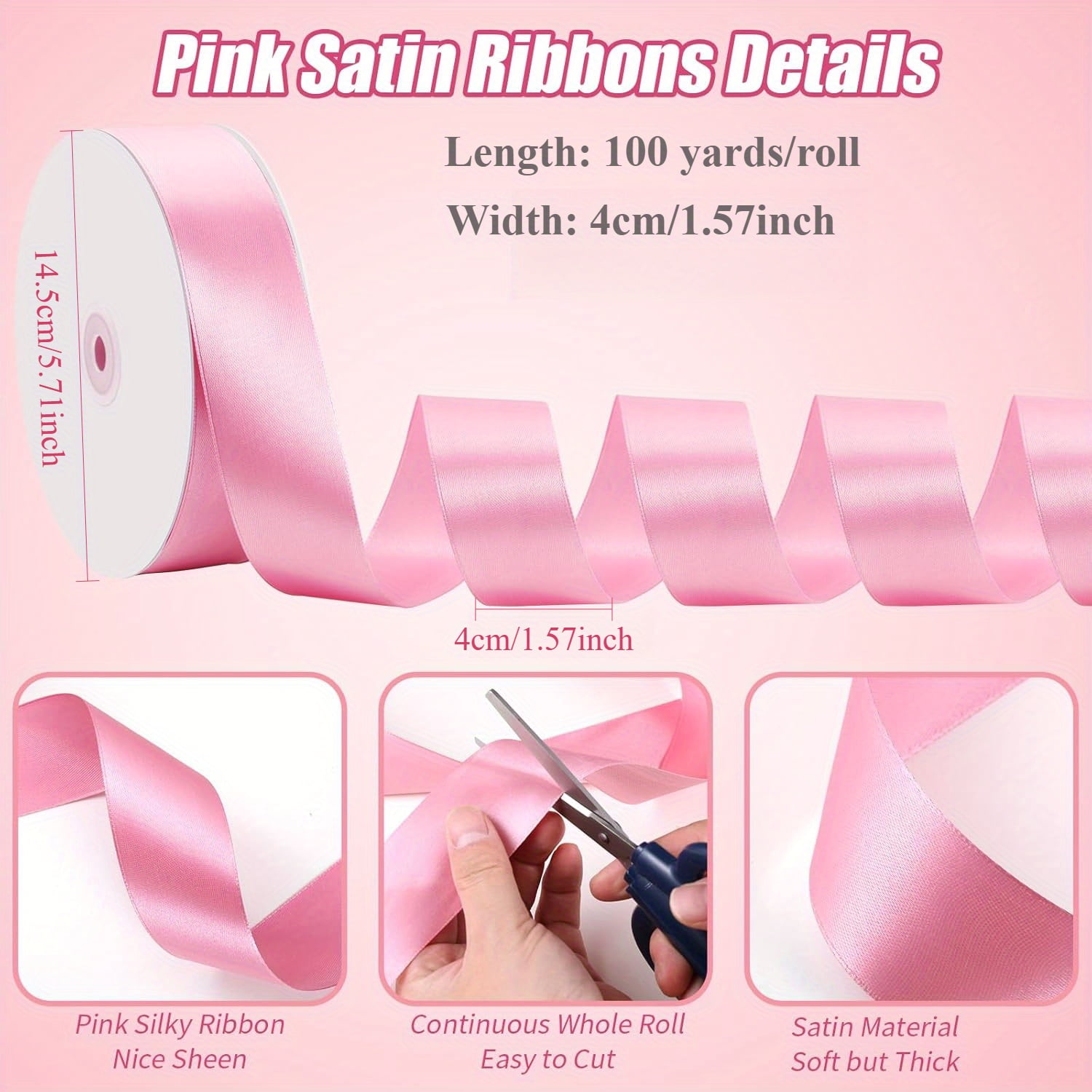 3Rolls Solid Ribbon for Flower Bouquets, DIY Decor. 300 Yards Polyester Ribbon in Red, Pink, Golden Yellow. Ideal for Gift Wrapping, Hair Accessories, Christmas, Weddings & Birthdays