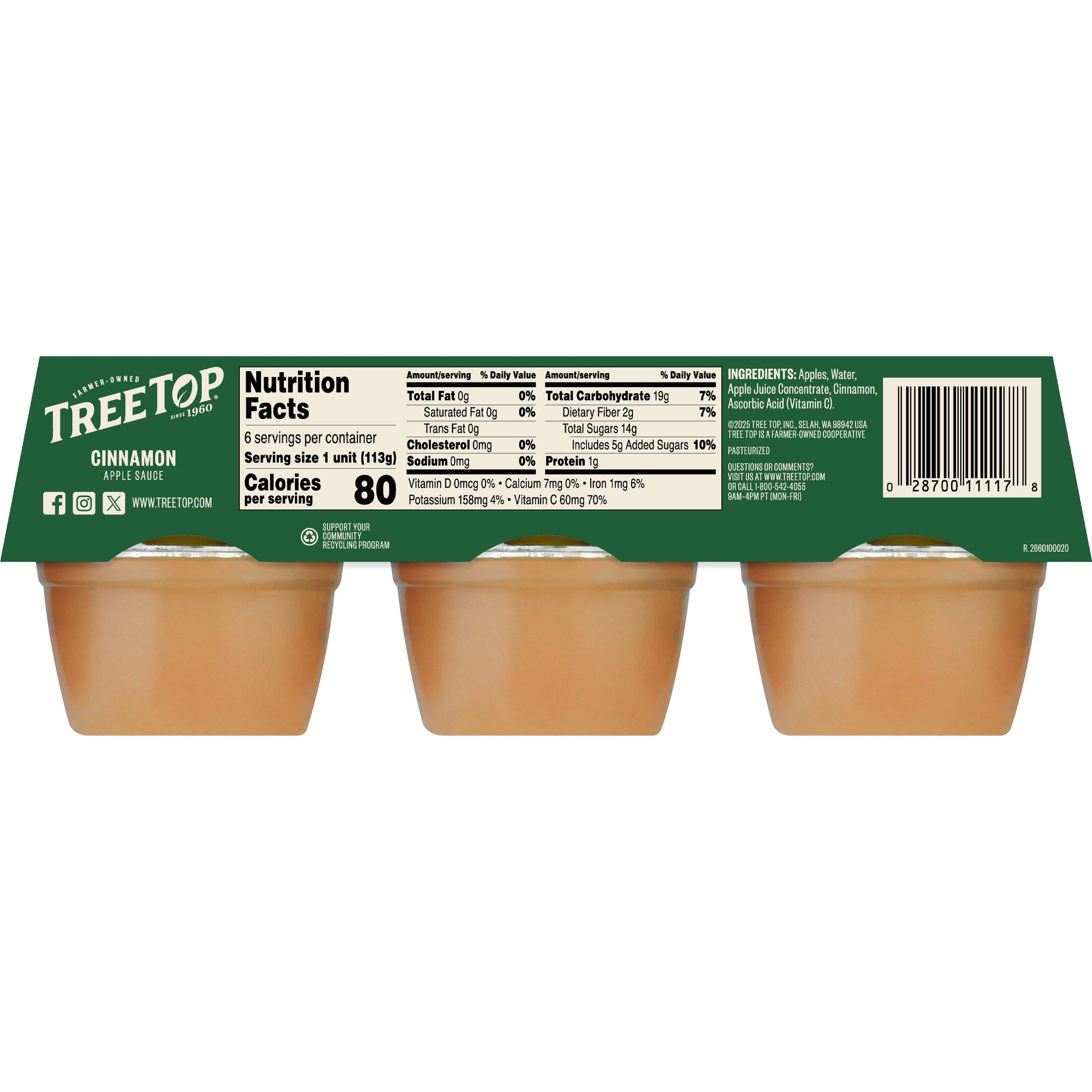 (12 pack) Tree Top Apple Sauce Cups, Cinnamon, 4 oz, 6 Count