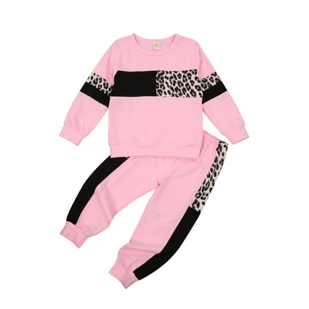

Bmnmsl Little Girl Sets Long Sleeves Leopard Pullover Sweatshirts Pants Trousers