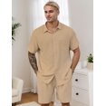 thumbnail image 3 of Men's 2 Pieces Cotton Linen Set Short Sleeve Button Down Shirts Summer Beach Shorts Casual Outfits, 3 of 5