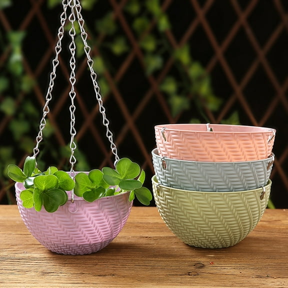 Travelwant Hanging Basket Planter Round Gardening Hanging Premium Plastic Pot Comes with Drainer and Chain,Hanging Flowers Pot for Indoor-Outdoor