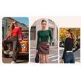 thumbnail image 6 of MOYIKO Boat Neck Long Sleeve Shirt for Woman Slim Fitted T Shirts Basic Ribbed Knit Green Tees Tight Tops, 6 of 7