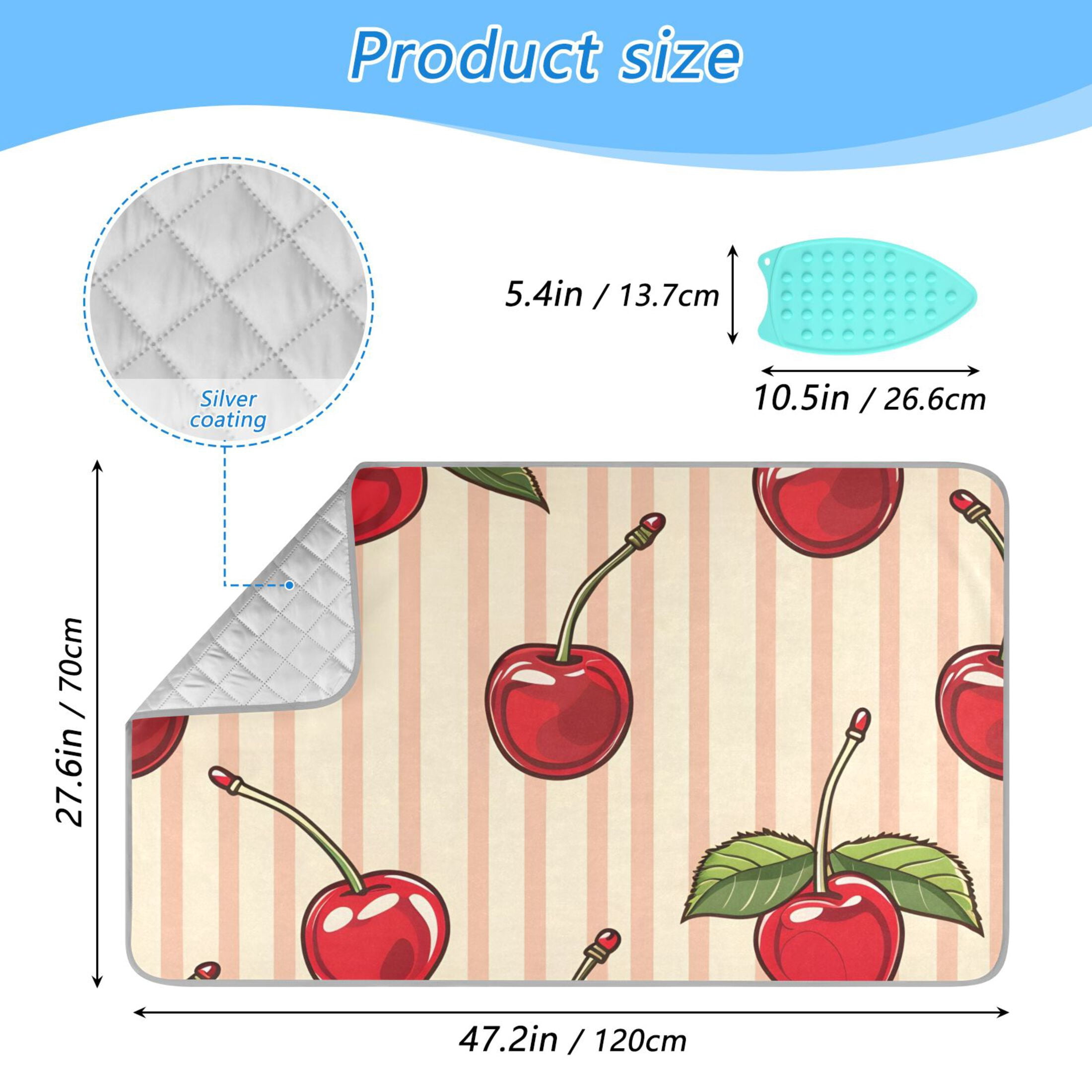 Cherries Leaves Vertical Stripes Ironing Mat Blanket Portable Travel Ironing Pad Heat Resistant Pad 47.2" x 27.6”