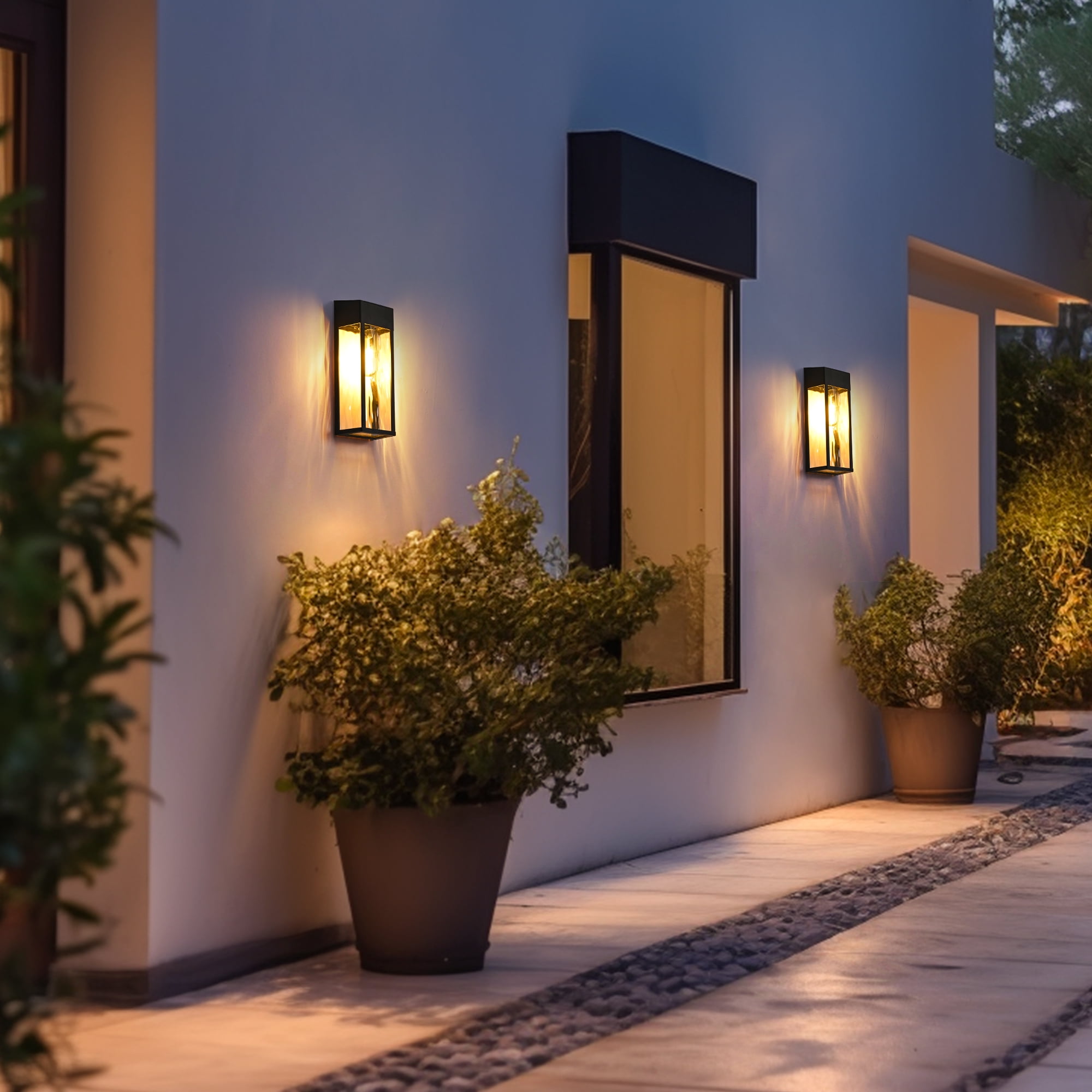 FKHouse 2 Pack Black Solar Outdoor Black Wall Light with LED Bulb, Dusk to Dawn & Waterproof for Patio, Garden