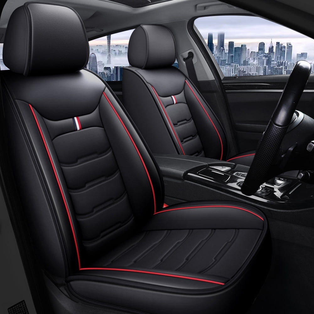 Maidao Car Seat Covers Leather Full Set for Honda for Pilot/MR-V 2003-Present 5 Seats Compatible Airbag Waterproof Front Rear Cushion Protector Black and Red