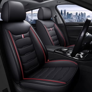 Maidao Car Seat Covers Leather Full Set for Honda for Pilot/MR-V 2003-Present 5 Seats Compatible Airbag Waterproof Front Rear Cushion Protector Black and Red
