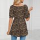 thumbnail image 4 of Top con cuello en V para mujer, mangas abullonadas, camiseta con estampado suave y cómodo para compras diarias tipo 1 S, 4 of 6