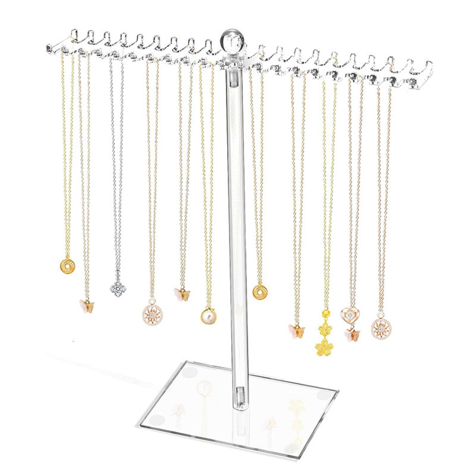 FVDPWYE Jewelry Organizer Anti Slip Base Acrylic Necklace Hanging Hooks Necklace Display
