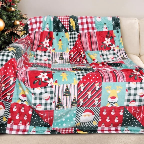 Gogreen Christmas Flannel Throw Blanket, 50"x60" 300GSM Soft Microfiber Cozy Fleece Blanket for Couch Bed, Holiday Decor - Christmas Plaid