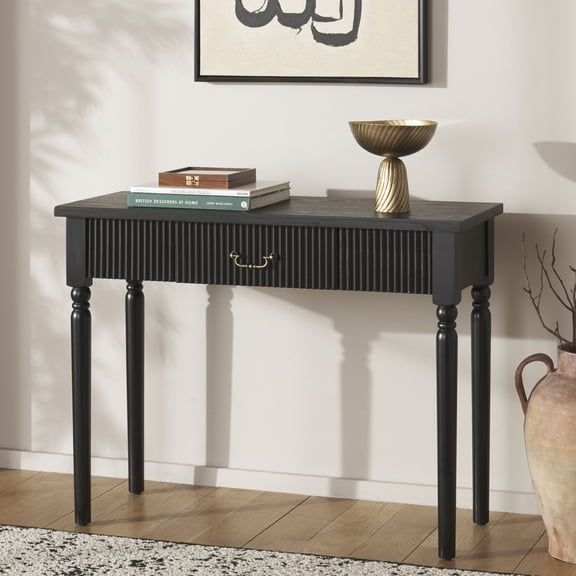 Safavieh Hanaka Modern 1 Drawer Wood Console Table, Black