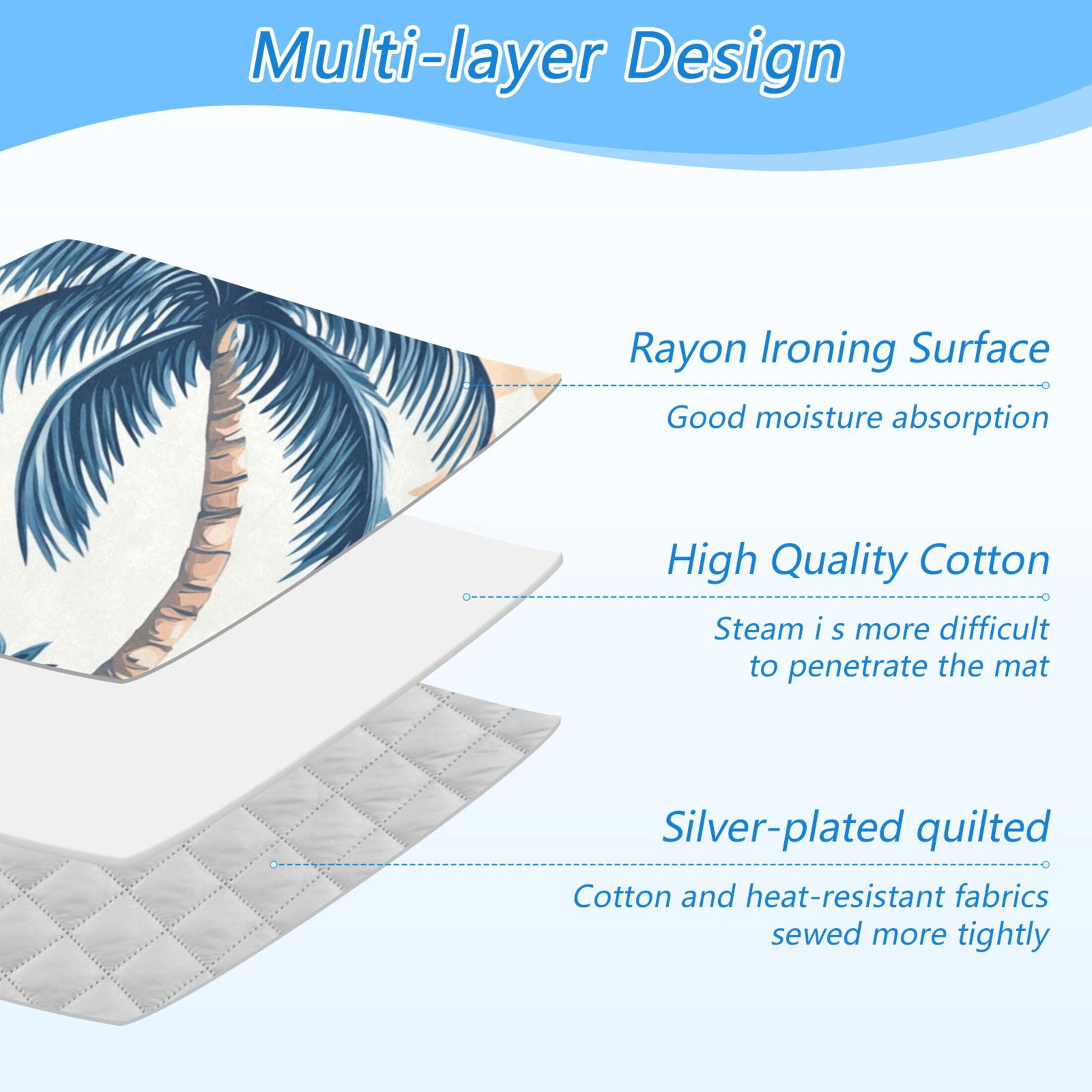 Checkerboard Background Palm Trees Flowers Ironing Mat Blanket Portable Travel Ironing Pad Heat Resistant Pad 47.2" x 27.6”
