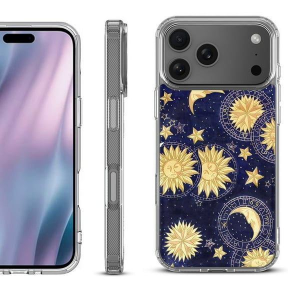For iPhone 17 Pro Max Protective Shockproof Phone Case, by OneToughShield - Moon Sun Star