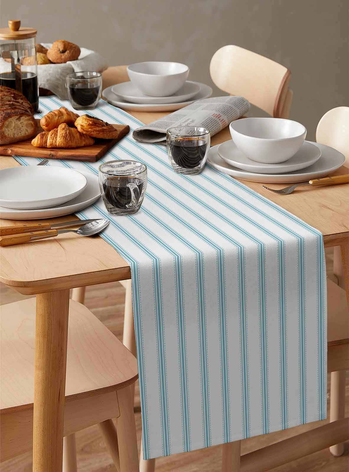 ERUNPONLY Blue Striped Table Runner - 120 Inch Long Blue White Stripes Farmhouse Cotton and Linen Blended Dress Scarves Farmhouse Table Runner for Kitchen Dining, Coffee Table, 13" x 120"