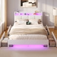thumbnail image 1 of Greenstell Greenstell Full Size Bed Frame with Storage Headboard, LED Lights, Charging Station, 4 Drawers, Heavy-Duty Metal Platform Bed with USB & Type-C Ports,Off White, 1 of 7