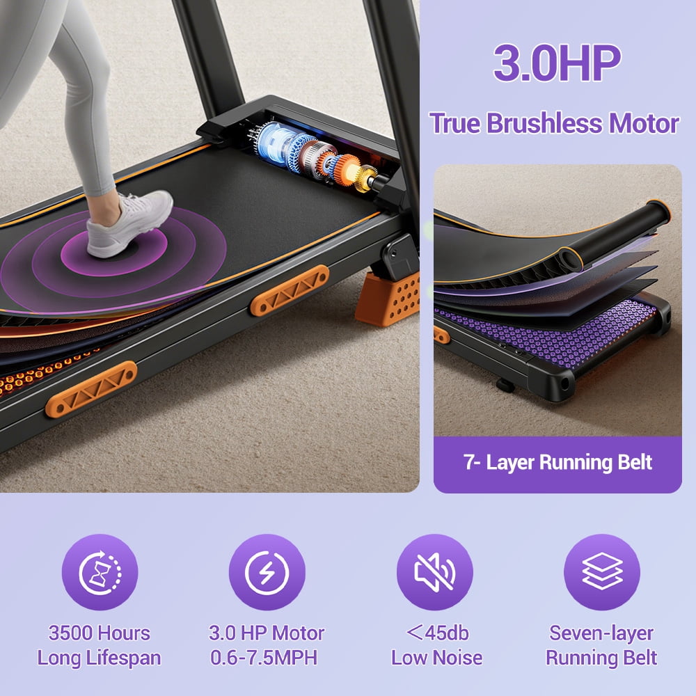 SONITU 16% Incline Folding Treadmill for Home, 3.0HP Quiet Motor, 300 lbs Capacity, 7-Layer Cushioning, 3 LED Displays with Handrails