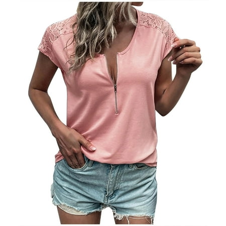 

Bospose Short Sleeve Shirt Women Women V-Neck Shirt Corset Shirt Lace Top Pink Bandana Top Fashion Women S Summer Patchwork Top Blouse Lady T-Shirt Patchwork Top Xxl