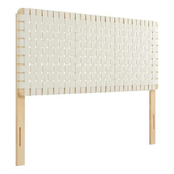 Pemberly Row Weave Vegan Leather Queen Headboard in Natural Beige