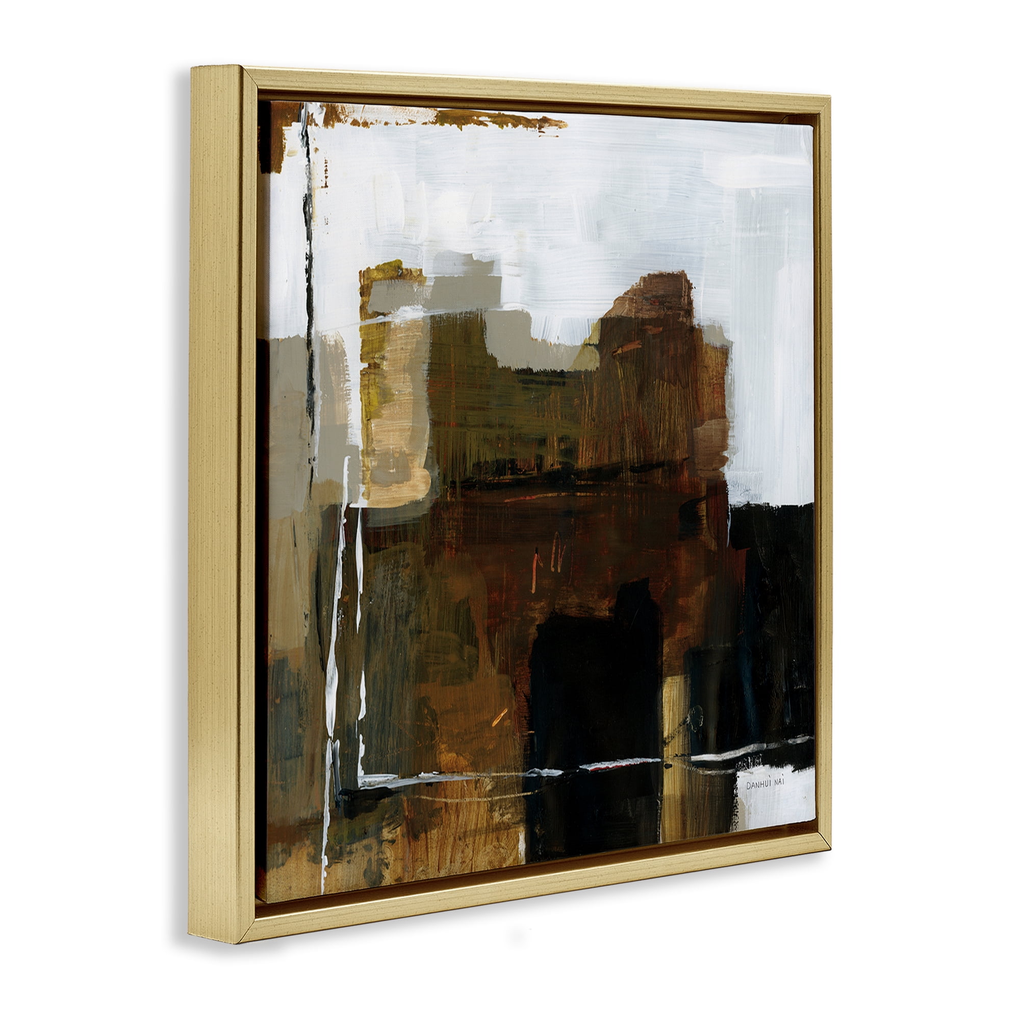 Stupell Industries Natural Abstract Earth Tones Gold Framed Floater Canvas Wall Art, design by Danhui Nai