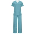 thumbnail image 4 of BADHUB Natural Uniforms Sets for Women Cool Stretch V-Neck Pocket Top and Cargo Pant Solid Color Scrub Set with Regular and Petite Sizes Holiday Deals, 4 of 5
