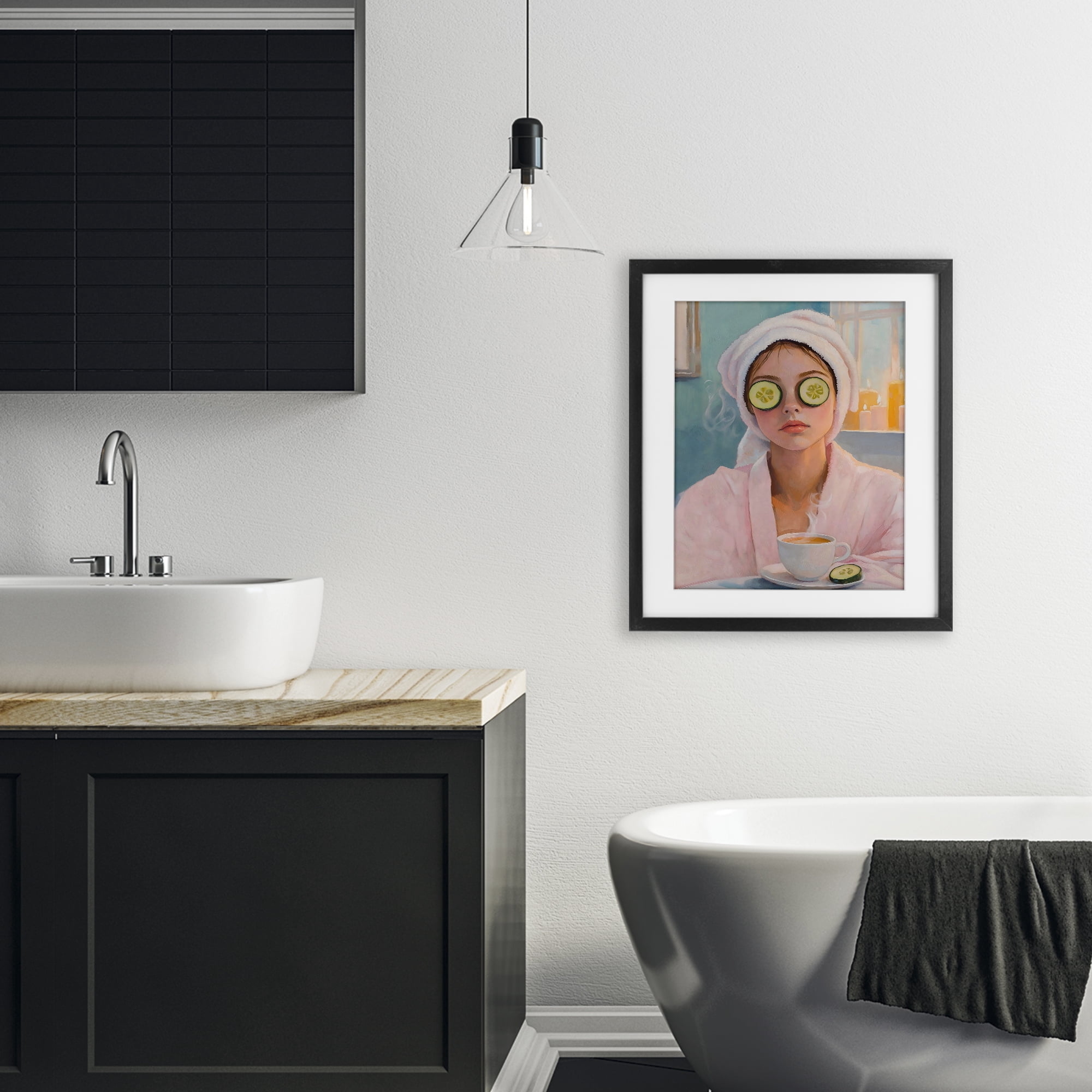 Stupell Industries Spa Day Cucumber Self Care Black Framed Print Under Glass, design by The Prints Vibe