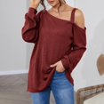 thumbnail image 2 of MIUOWANP Sweatshirt for Women Crewneck Fashion Women's Solid Color Strapless Long Sleeve Pullover Loose Sweater Red S, 2 of 5