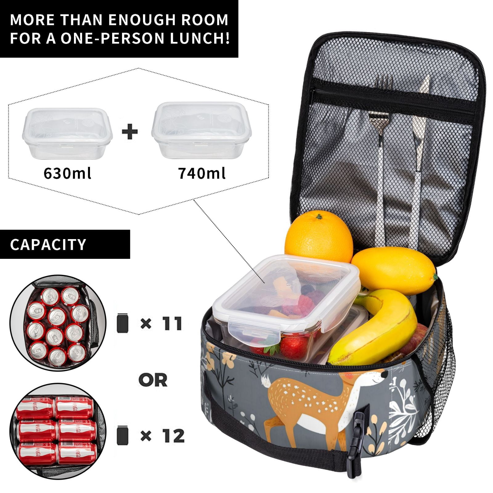 Lunch Bag For Women Men Insulated Portable Lunch Box Bento Box Office Picnic Travel Cooler Bag Red Deer