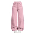 thumbnail image 2 of fnnxnal Girls' Baggy Wide-Leg High-Waisted Jeans - Pink Y2K Vintage Loose Relaxed Fit Casual Pants,Size 11-12 T, 2 of 9