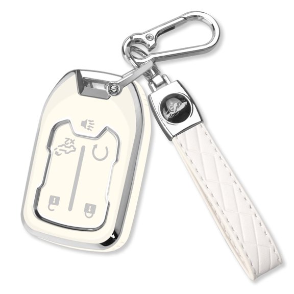 5-Button Soft TPU Key Fob Case for GMC Acadia, Sierra, Terrain, and Chevrolet Silverado 1500, 2500HD, 3500HD – Chrome Trim Protective Cover with Keychain Accessory