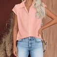 thumbnail image 2 of Button down Shirts for Women Summer Dressy Casual Collared Cap Short Sleeve Tops Loose Fit Solid Color Blouses (XL, Pink), 2 of 5