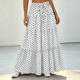 thumbnail image 4 of Women Polka Dot Midi Skirt Large Ruffle Hem Tie Waist A Line Flowy Casual Skirt with Drawstring for Daily Wear White L(L), 4 of 7