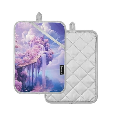 

2 Pcs Pot Holders Sets Oven Mitts Square potholders Oven Hot Pads Heat Resistant for Kitchen Cooking Baking 7 x9.8 White Clouds and Waterfalls