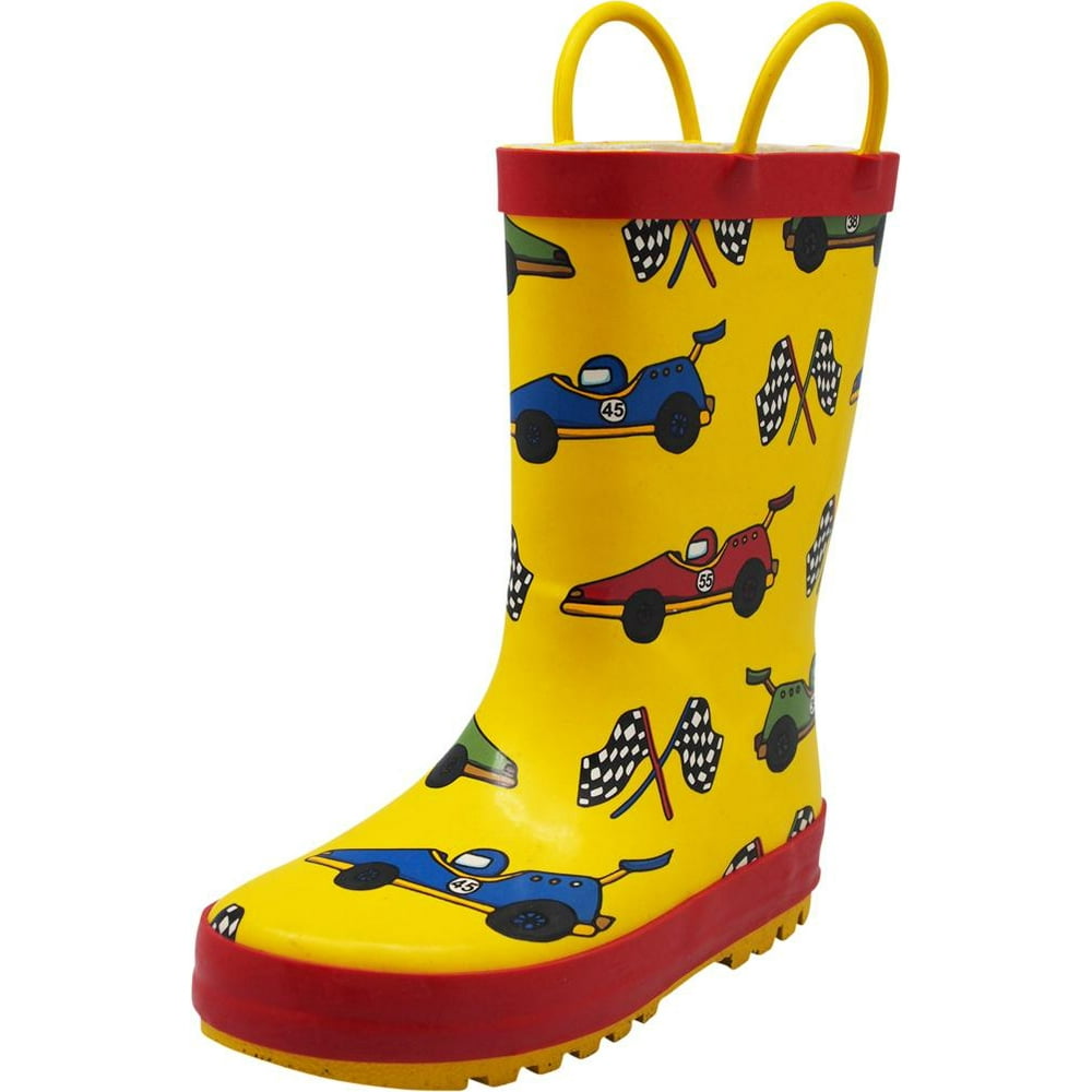 green rubber boots with yellow laces