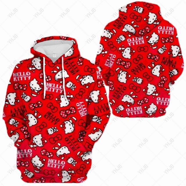 2024 Nouveau Chandail à Capuche Imprimé Hello Kitty pour Femmes Automne Ample Décontracté Chandail en Molleton Y2k Vêtements Surdimensionnés Chandail de Rue