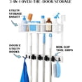 thumbnail image 2 of Over the Door Broom Holder with Cleaning Supply Organizer, Wooden Mop and Broom Holder Wall Mount, 4 Grips, 2 Hooks, No-Drill Storage Rack, Mop Hanger for Laundry Room, Garage, Storage, 2 of 7