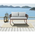 thumbnail image 3 of Athens All-Weather Wicker Two-Seat Outdoor Brown Bench with Light Gray Cushions, 3 of 6