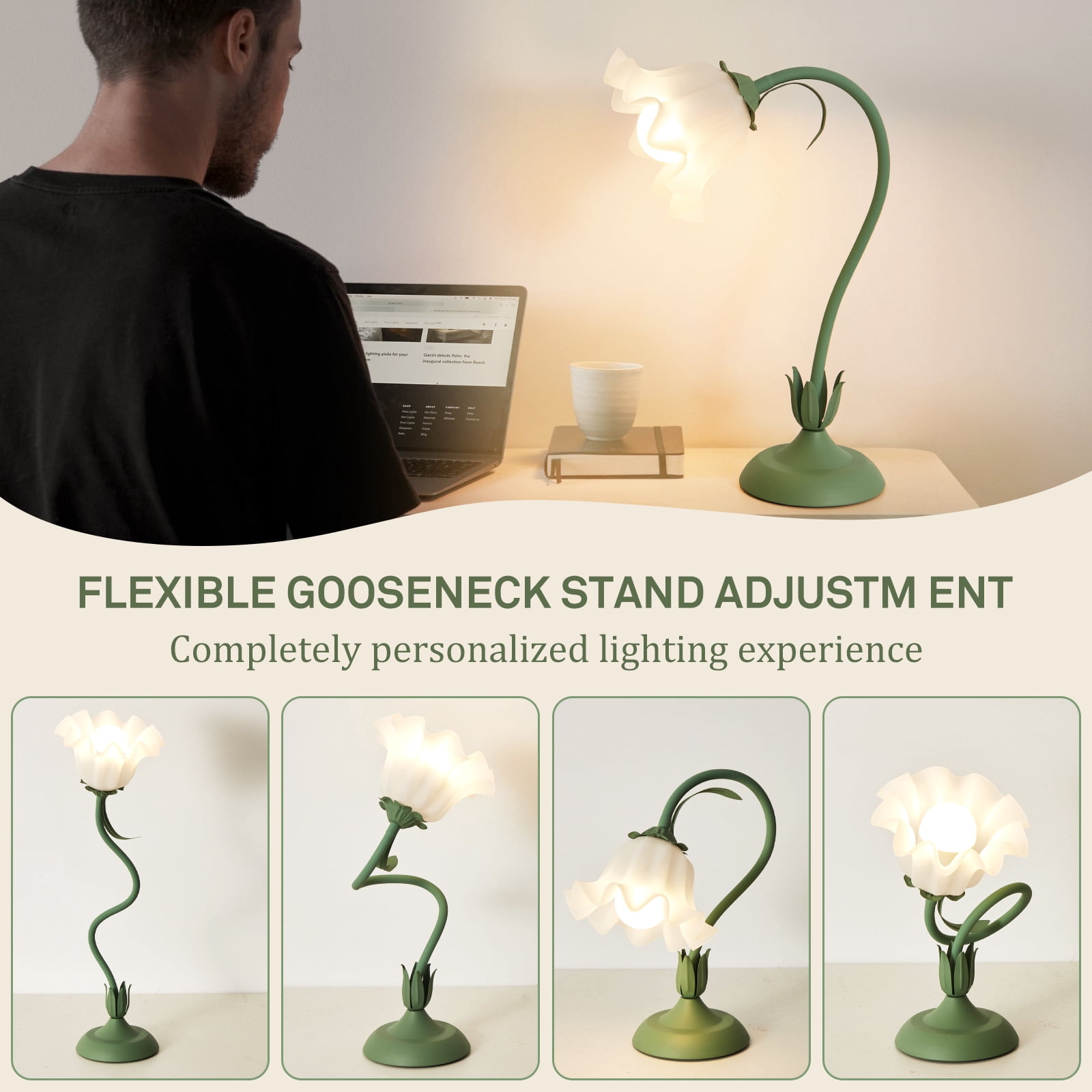 Keyinest Flower Table Lamp with RGB Rechargeable Bulb, Flexible Dimmable Color Changing Lamp with Remote Control for Bedroom, Living Room and Home Decor