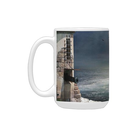 

Sailboat Decor A Pirate Merchant Ship Anchored in The Bay Of A Fort Abandoned Rocks At Shore Ceramic Mug (15 OZ) (Made In USA)